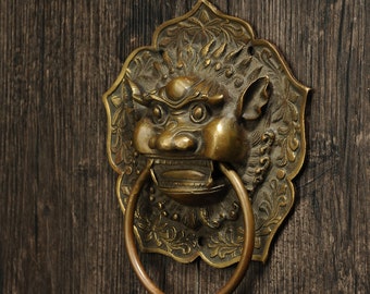 Japanese Bronze Lion Door Knocker Finish/Door Knocker/Antique Bronze Lion Door Handle/Classical Lion Head Knocker Home Decor/Lion Sculpture