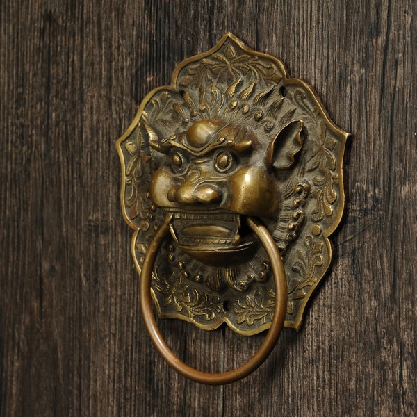 Japanese Bronze Lion Door Knocker Finish/Door Knocker/Antique Bronze Lion Door Handle/Classical Lion Head Knocker Home Decor/Lion Sculpture