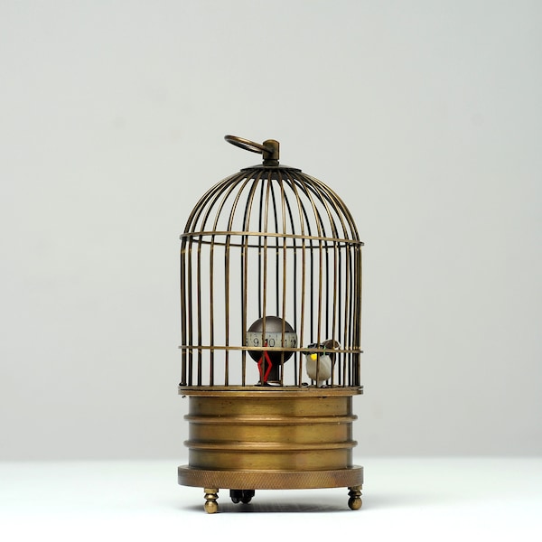 Bronze enamel mechanical clock- mechanical clock/birdcage decorative art/birdcage sculpture/travel clock/bronze sculpture/bronze clock