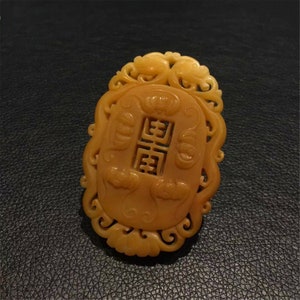 Asian vintage yellow dragon jade carving pendant brand with auspicious patterns/Anniversary,Father&#39;s Gift,Mother&#39;s Gift
