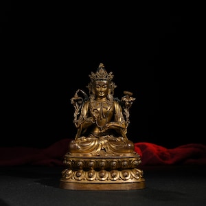 Golden Buddha Statue/Tibetan Gilded Bronze Buddha Statue/Buddhist Art/Nepal/Meditation/Bronze Sculpture/Collectible Antiques/Religious Items