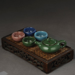 A set of Chinese antique Zisha teapot and four cups/teapot/antique teapot/Yixing teapot/decorative teapot/handmade teapot/Yixing teapot