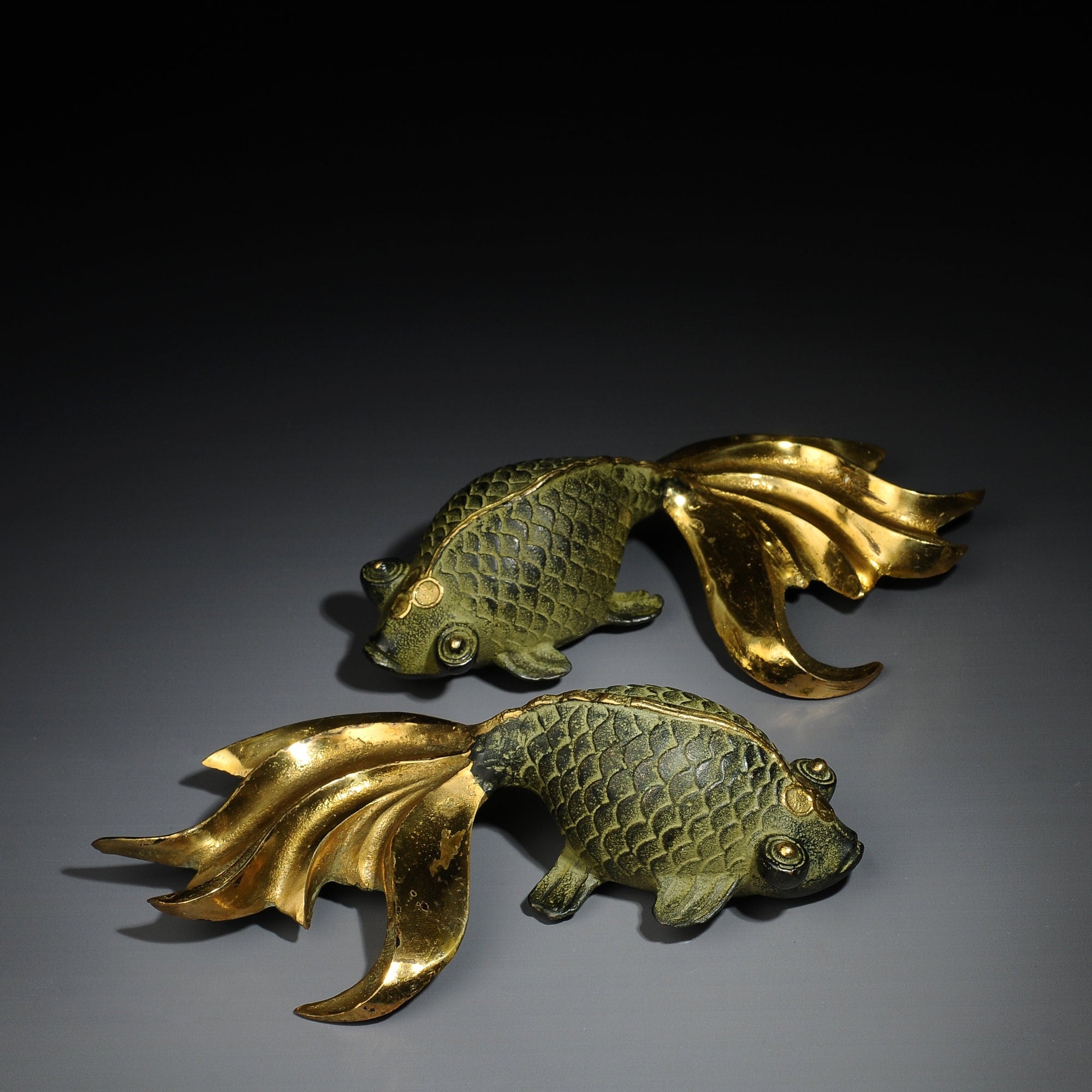 Japanese Showa Period Bronze Sculpture-Pair of Goldfish/Home Decoration/Art Decoration/Anniversary/Gift/Family Memorial/Father,Mother Gift