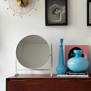 DURLSTON DESIGNS | Rare 70s White Tabletop Mirror by Owen F Thomas