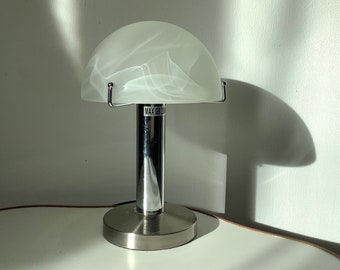 Vintage 90s Frosted Glass and Chrome, Small Mushroom Lamp