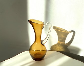 Vintage Smoky Brown Amber Glass Jug, 70s Mid Century