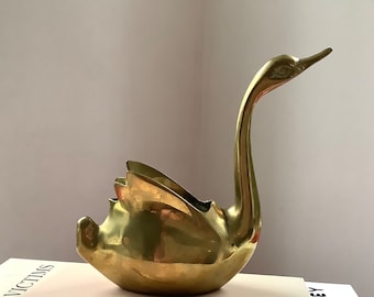Vintage Mid Century Brass Swan Planter / Catch All