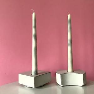 Rare Geometric Candleholder Pair by La Potegerie Holland, Post Modern