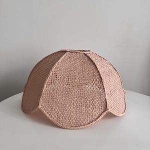 Vintage Wicker Lampshade- Rattan- Scalloped- Light Retro Bohemian Plaster Pink