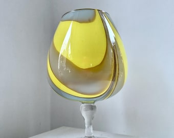 Vintage Art Glass, Empoli Brandy Glass, Yellow Cased with Swirls, Retro, 60s/70s, Eclectic, Boho