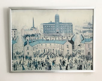 L.S. Lowry framed print V.E. Day, Mid Century Modern, 1960s Vintage Original