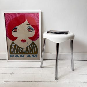 Vintage Retro Stool 70s White Plastic Wavy Seat