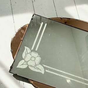 Stunning Aged Antique Art Deco Mirror Peach Glass