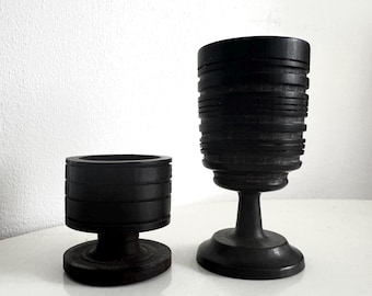 Vintage Pair of Candlesticks, Mid Century Modern Hand Turned 70s
