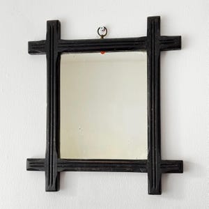 Antique Victorian Small Cross Ebonised Carved Woden Mirror