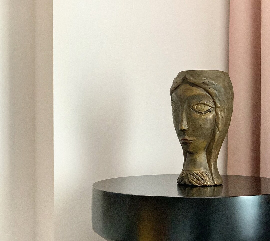 Mid Century Face Vase Bust Brown Glaze Ceramic Vase 1950s Etsy