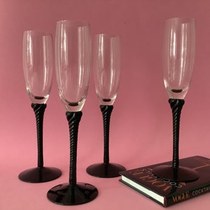 Vintage French Luminarc Barley Twist Champagne Flutes, Set of 4