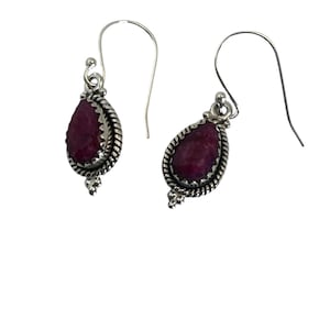 Sterling Silver and Rough Cut Ruby Earrings