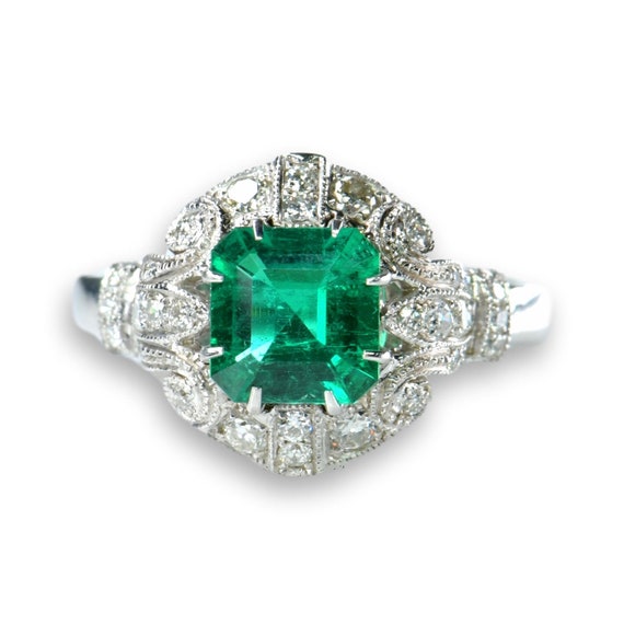 No Oil Colombia Emerald Diamond Ring AGL Certifica