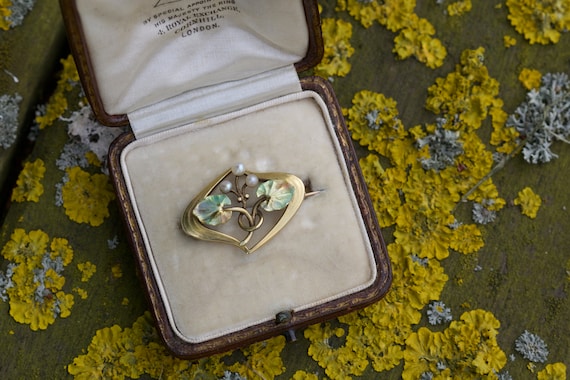 Art Nouveau Enamel and Pearl Brooch
