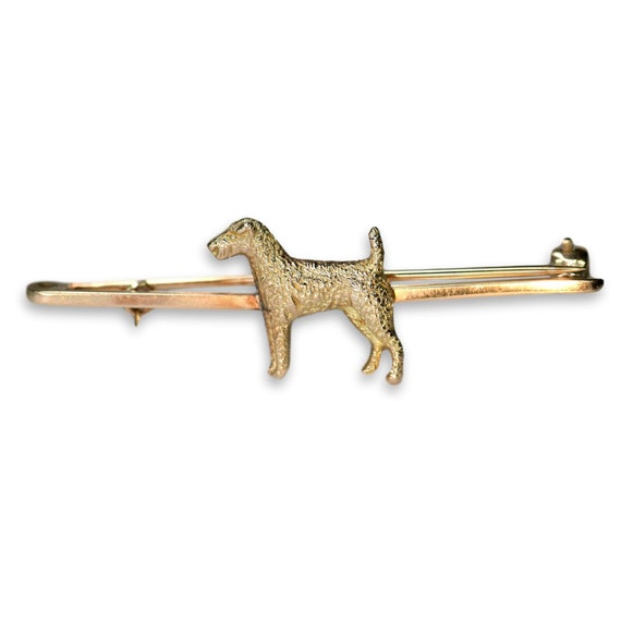 Vintage Yellow Gold Airedale Terrier Dog Brooch |