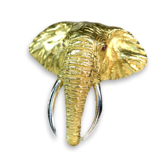SOLD! 18K Gold Ruby Elephant Head Brooch/ gold bro