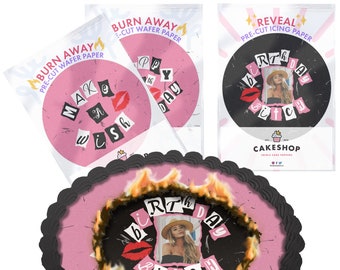 Cakeshop Mean Girls Edible Burn Away Cake Topper Pack | 1 x Icing sheet & 1 x Wafer Sheet | Custom Image and Age | Choose Shape and Size