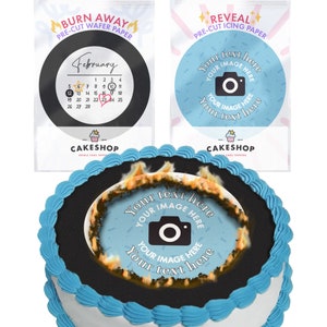 Cakeshop Calendar Theme Edible Burn Away Cake Topper Pack | 1 x Icing sheet & 1 x Wafer Sheet | Custom Image + Text | Choose Shape and Size