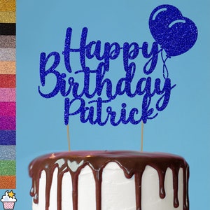 Cakeshop - Décoration de gâteau personnalisée joyeux anniversaire pailletée avec paillettes | Couleur personnalisée n'importe quel nom Décoration de gâteau en cartes scintillantes double face