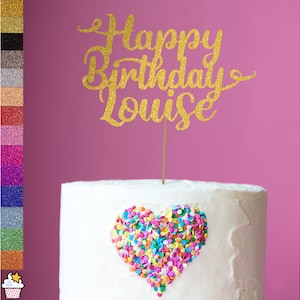 Cakeshop pour gâteau d'anniversaire personnalisé avec paillettes | Décoration de gâteau en cartes scintillantes recto-verso pour tous les noms et tous les âges