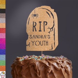 Cakeshop Personalised Funny RIP Youth Tombstone Birthday Glitter Cake Topper with Sprinkles | Custom Colour Any Name Gravestone Cake Topper