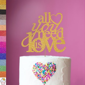 All You Need Is Love Valentines Day Glitter Cake Topper Decoration By Cakeshop | Double-Sided glitter card | Choice of 14 Beautiful Colours