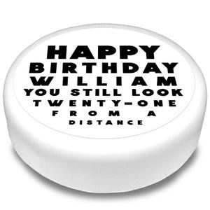 Cakeshop Personalised Edible Cake & Cupcake Toppers Eyetest Joke | Your Name and Age | Multiple Shapes and Sizes | Icing/Wafer Paper Options