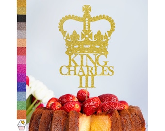 King Charles 3rd Coronation Crown Crest Glitter Cake Topper Decoration by Cakeshop | Double Sided 400gsm Card | Choose from 14 Colours