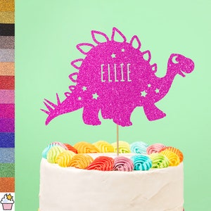 Personalised Birthday Glitter Cake Topper by Cakeshop | Custom Colour Any Name Dinosaur Cake Decoration Brachiosaurus Party