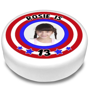 Cakeshop Personalised Edible Cake & Cupcake Toppers Blue Super | Your Photo and Text | Multiple Shapes and Sizes | Icing/Wafer Paper Options