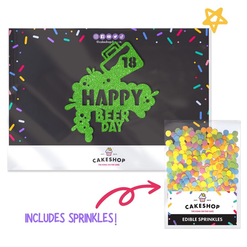 Topper Beer Cakeshop Personalised Happy Beer Day Funny Birthday Glitter Cake Topper ...