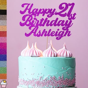 Cakeshop - Décoration de gâteau personnalisée joyeux anniversaire pailletée avec paillettes | Couleur personnalisée, tous les noms et tous les âges