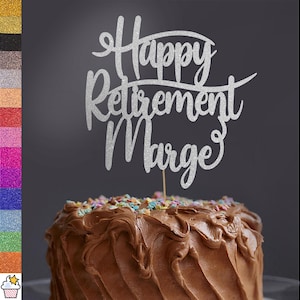 Cakeshop - Décoration pour gâteau personnalisée « Joyeuse retraite » avec paillettes | Couleur personnalisée au choix Décoration de gâteau en carton scintillant recto-verso