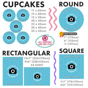 Cakeshop Personalised Edible Cake & Cupcake Toppers | Your Image and Text | Multiple Shapes and Sizes | Icing and Wafer Paper Options image 2