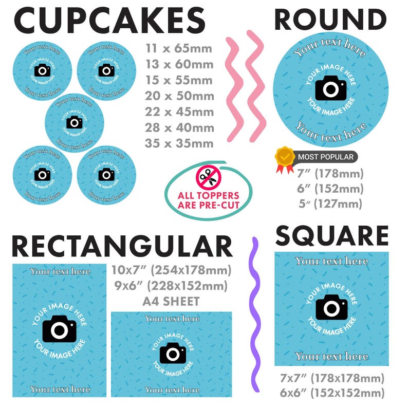 Cakeshop Personalised Edible Cake & Cupcake Toppers | Your Image and Text | Multiple Shapes and Sizes | Icing and Wafer Paper Options image 2