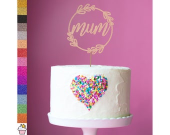 Happy Mothers Day Glitter Cake Topper by Cakeshop | Cute Floral Wreath Mum Cake Decoration | Choose from 14 Beautiful Colours