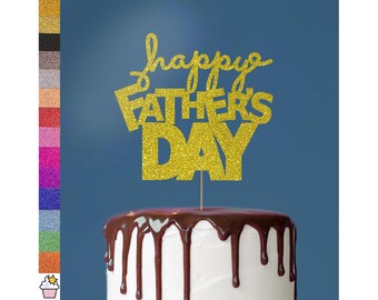 Happy Fathers Day Dad Daddy Glitter Cake Topper Decoration By Cakeshop | Double-Sided 400gsm glitter card |  Choice of 14 Beautiful Colours