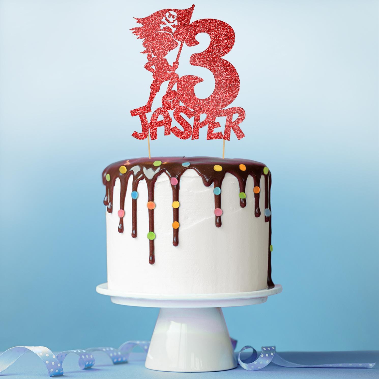 Personalisiertes Kuchendekoration „Unter Dem Meer“ Mit Glitter – Für Geburtstag, Jede Alterszahl & Name