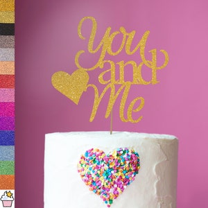 You and Me Love Heart Valentine&#39;s Day Glitter Cake Topper Decoration By Cakeshop | Double Sided 400gsm Glitter Card | Choice of 14 Colours