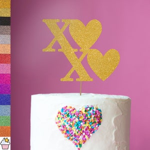 XOXO Love Hearts Saint-Valentin Glitter Cake Topper Décoration | Carte à paillettes double face 400gsm | Choix de 14 belles couleurs