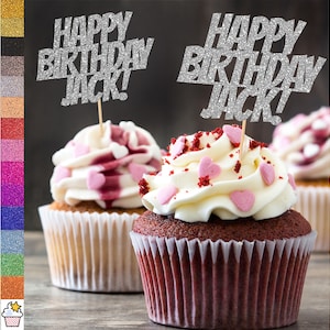 6x Toppers per cupcake glitter personalizzati, a doppia lato e fatti a mano di Cakeshop / Custom Colour / Name Cupcake Decorations