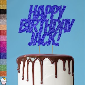 Cakeshop - Décoration de gâteau personnalisée super-héros joyeux anniversaire avec paillettes | Décoration de gâteau personnalisée avec paillettes et couleurs personnalisées