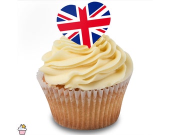 3 PER 2* 36 x 4cm PRE-CUT Commestibile Union Jack love Heart Torta Cupcake Topper Decorazioni per King Charles's Coronation / Premium Wafer Paper