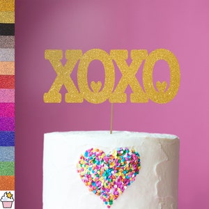 XOXO Love Hearts Saint-Valentin Mariage Glitter Cake Topper Décoration | Carte à paillettes double face 400gsm | Choix de 14 belles couleurs